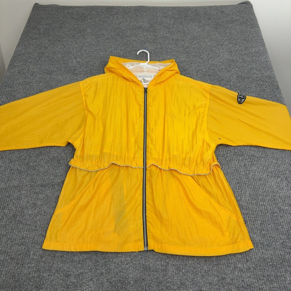 Vintage Wilson Windbreaker Jacket L Yellow Nylon Full Zip Hooded Mesh Lined‎